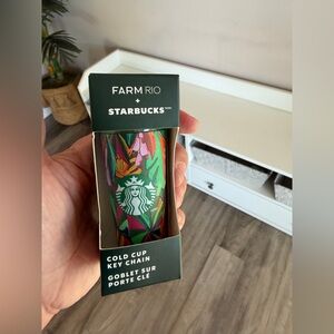 Farm Rio Starbucks Cold Cup Keychain Tropical Floral Print Green Pink Orange NEW